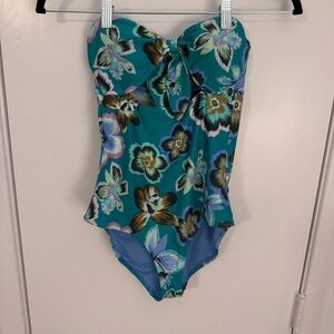 Aerie Floral One-Piece Swimsuit - Teal and Brown